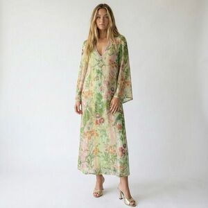NWT Just Bellina Floral Maxi Dress M Kaftan Resortwear Coverup Tunic Boho